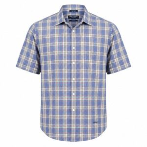 Daniel Cremieux Collection Men Large Classic Fit Plaid Short Sleeve Cotton Shirt